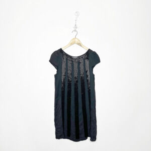 Alice + Olivia heavy beaded silk mini dress black short sleeve womens S small